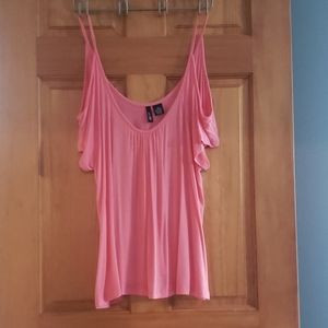 Flowy Coral top with open shoulders